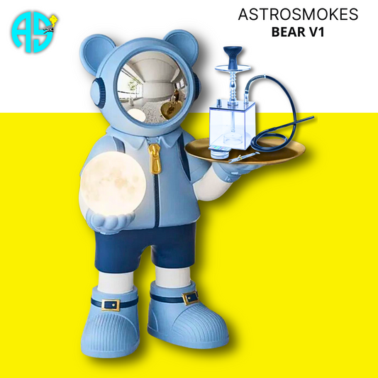 AstroSmokes Bear V1 – Balloon Bear Hookah with Gold Accents and Cube Base